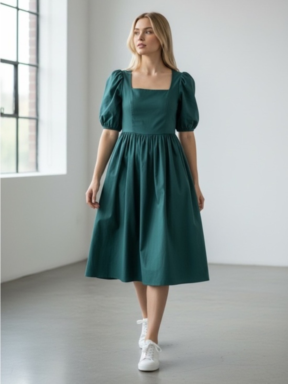 NEW Laura Ashley teal green dress vintage cottage girl 100% cotton